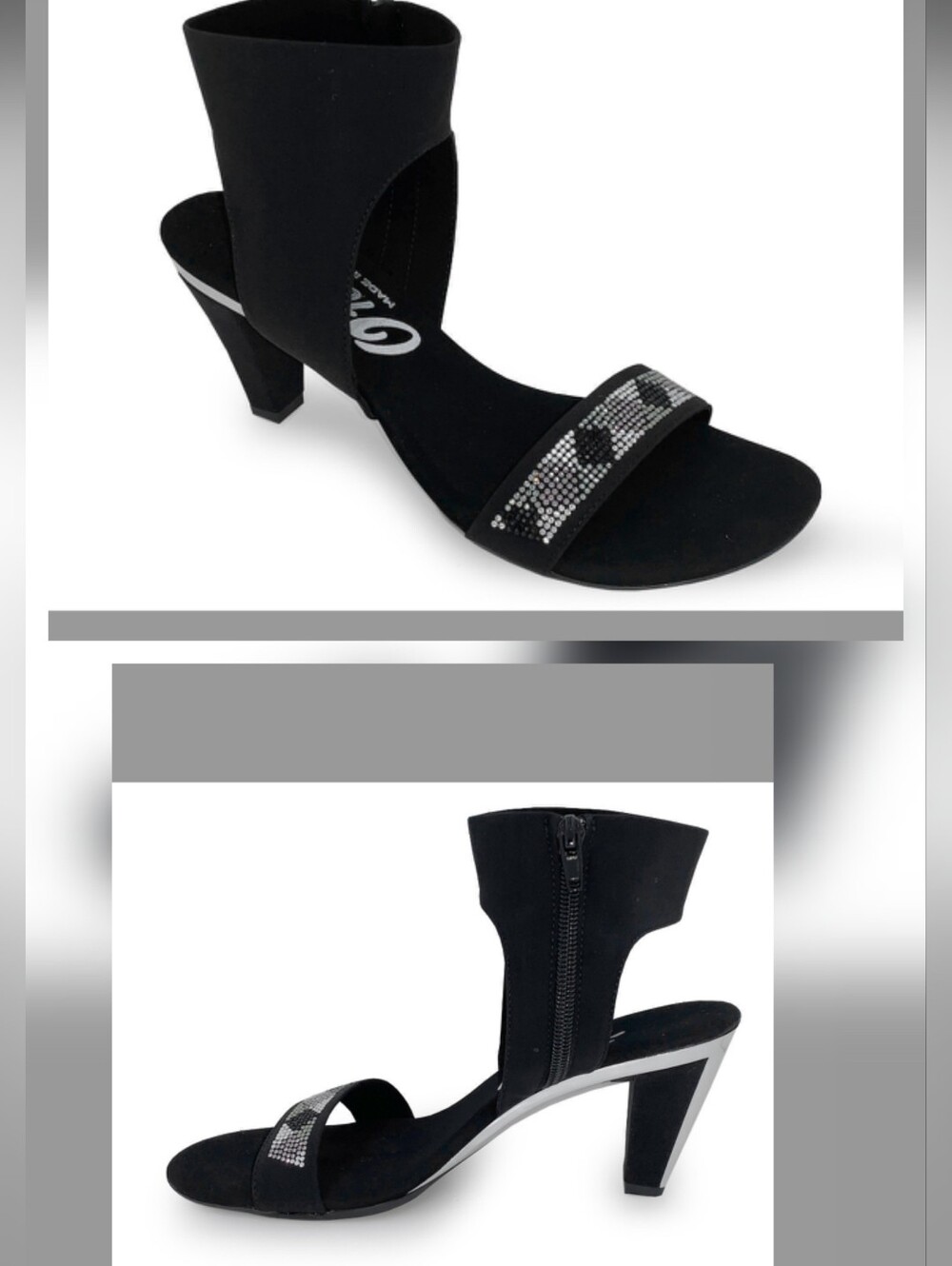 Onex Black Open-Toe Heeled Sandals with Silver Rhinestone Strap
